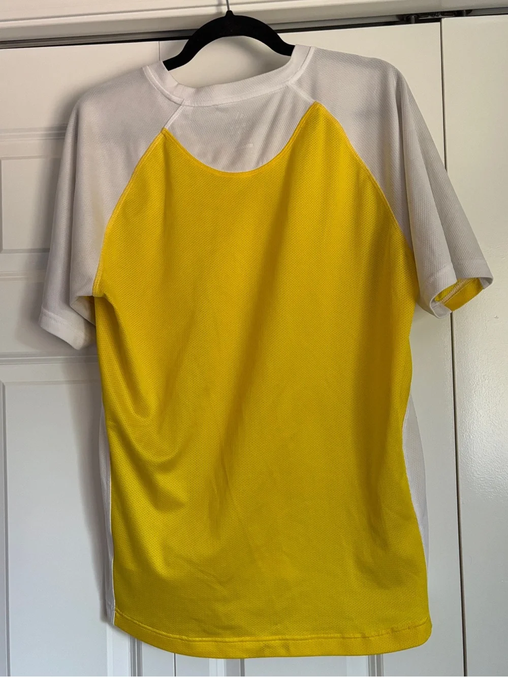 adidas Clima Cool Men’s White Short-Sleeve Athletic Tee with Yellow Accents